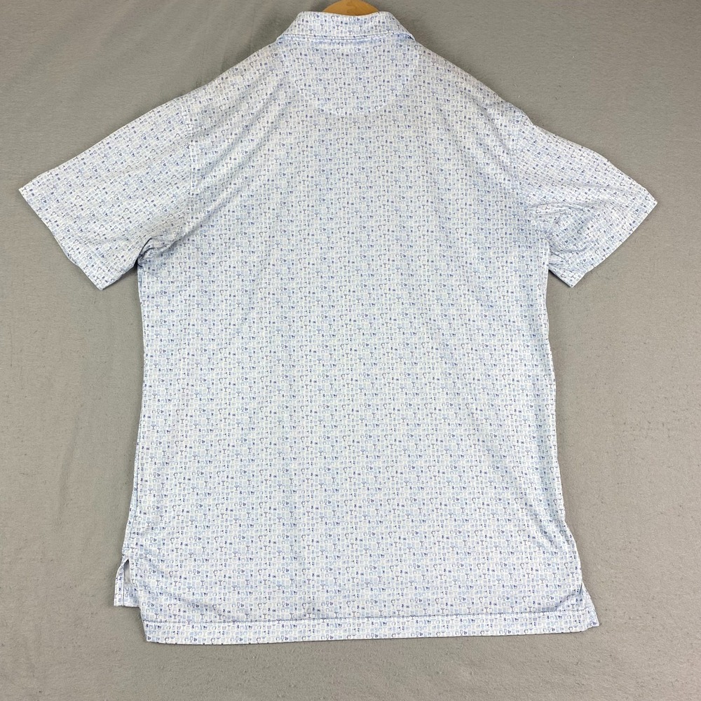Peter Millar Golf Polo shirt M Cocktail Friday Margarita White Blue Print AOP - Picture 8 of 15